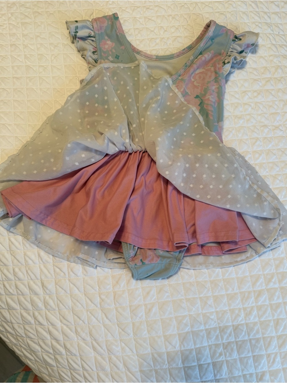 Cheeky Plum ‘Farrah’ Pastel Floral Leotard w/Swiss Dot Layered Twirl Skirt - Picture 5 of 9